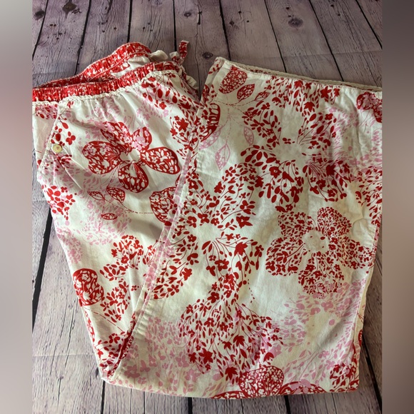 Old Navy Pink Red White Flower Cotton Cozy Cottagecore Lounge Pajama Pant XL - Picture 3 of 8